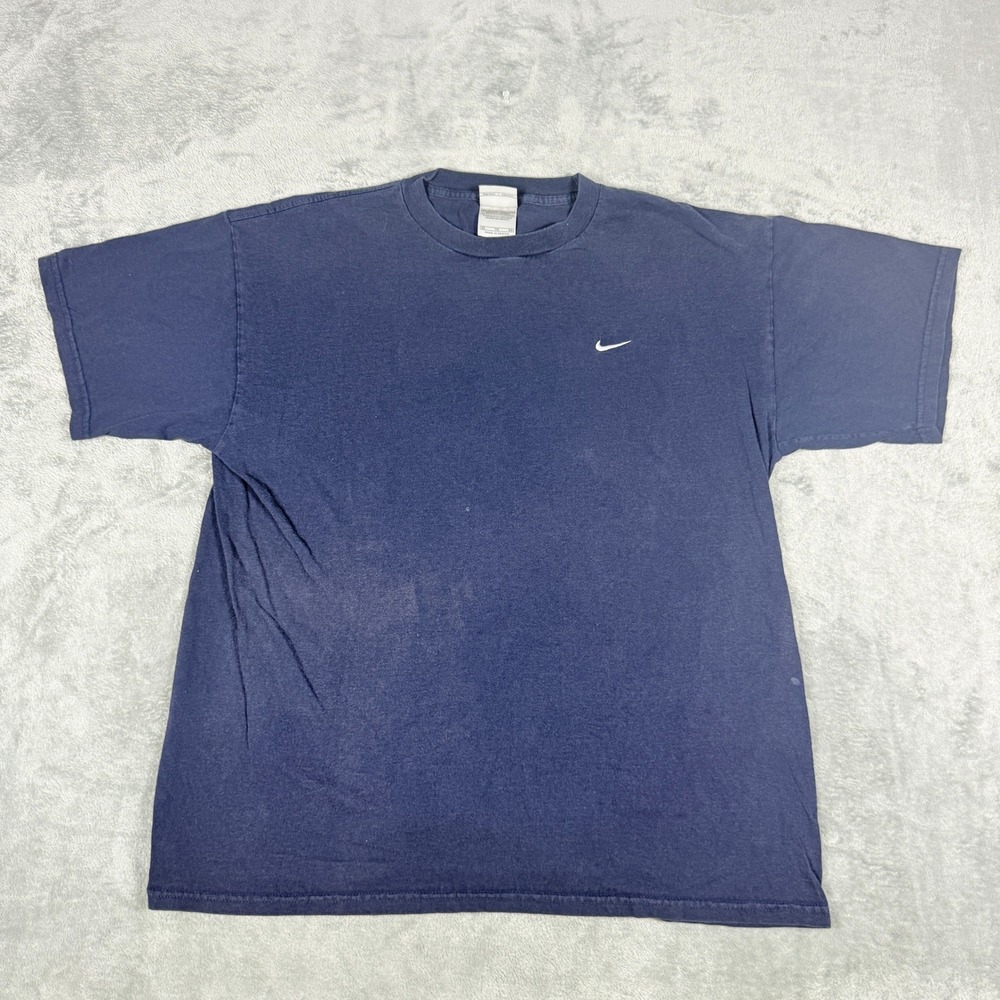 Vintage Nike Mens XL T-Shirt Navy Blue Short Sleeve Embroidered Swoosh Logo Tee